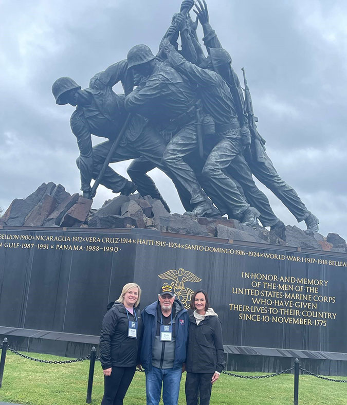 From left, Megan, Rudy and Stacie at the National Iwo Jima Memorial