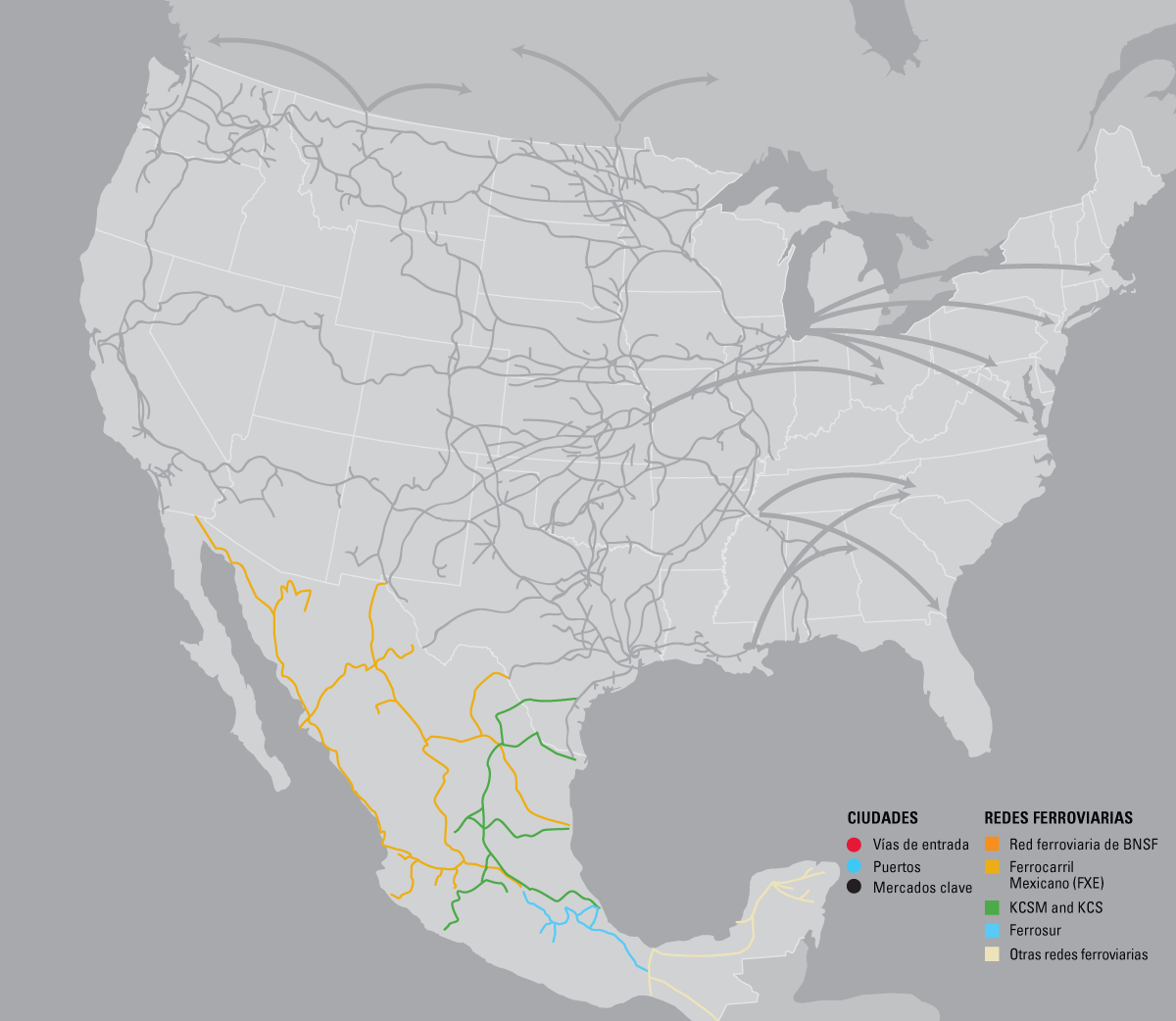 Mapa interactivo de la red ferroviaria de BNSF México