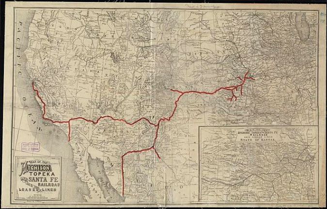 ATSF map circa 1888 including its connections