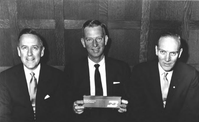 Top officers of the new BN, left to right: William J. Quinn (CB&Q), Louis W. Menk (NP) and John M. Budd (GN)