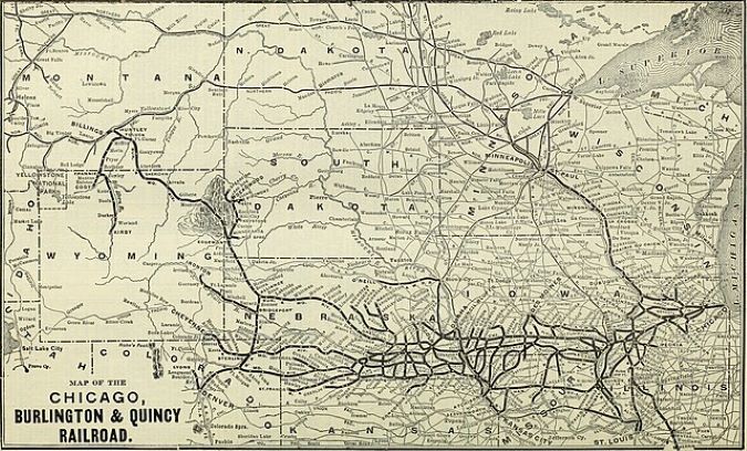 Burlington Route map circa 1909.
