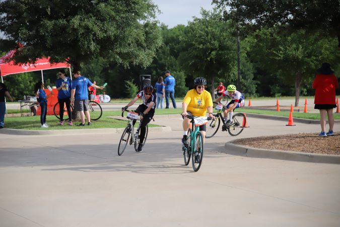 Special Olympics athletes competing in the cycling event. 