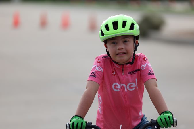 A Special Olympics athlete competing at the cycling event. 